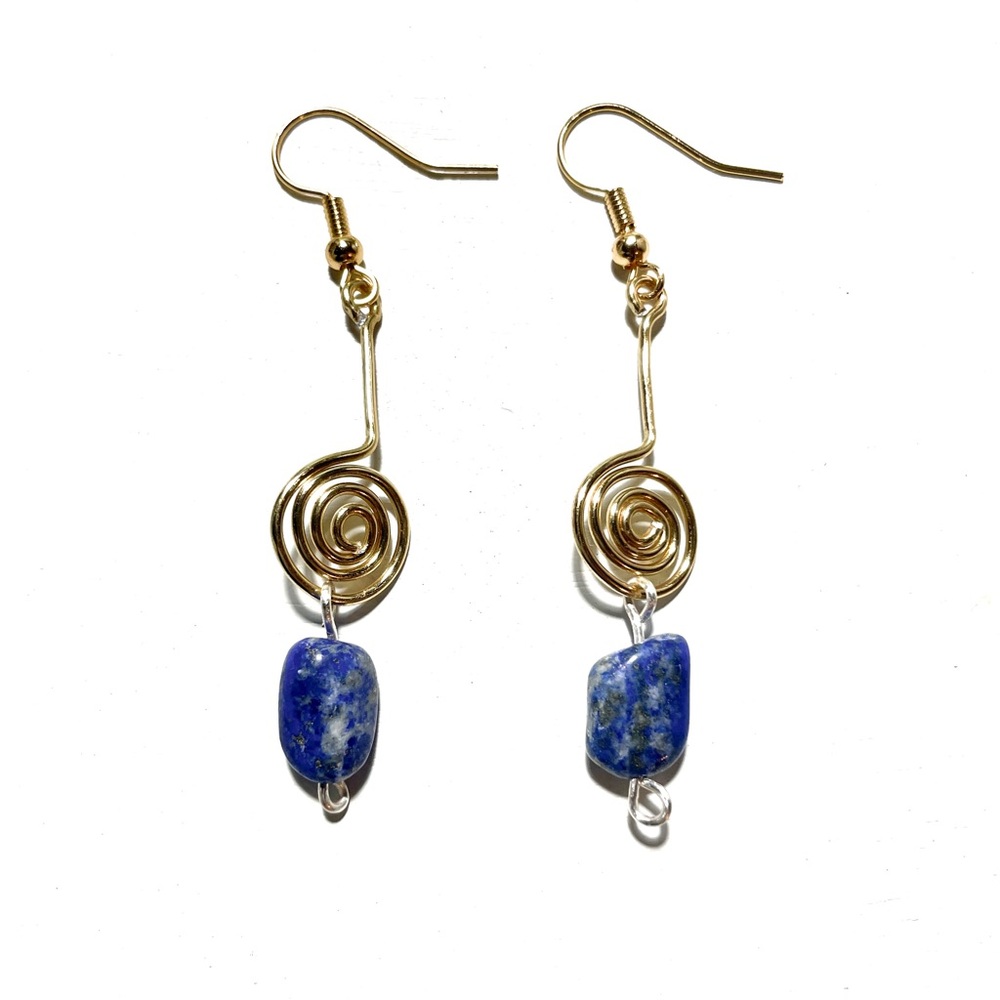NWOT Artisan Lapis and 18k Gold Plated Spiral Earrings